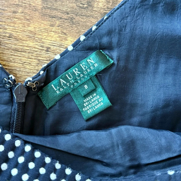 Lauren Ralph Lauren Navy Polka Dot Dress - Size 8 - Picture 8 of 12